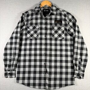 Salomon S/PRO Mens Flannel Shirt Large Black Grey Buffalo Plaid Button Down L